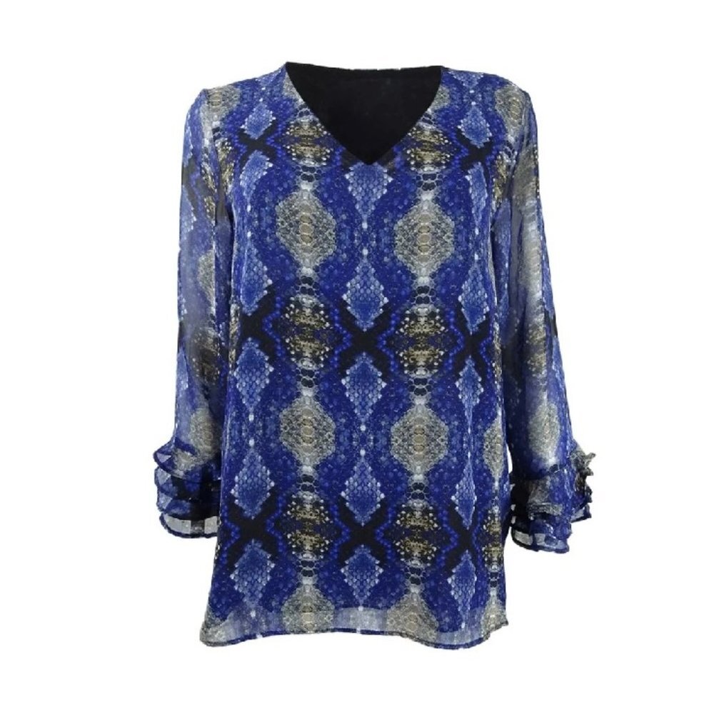 Calvin Klein Printed Ruffle-Sleeve Blouse